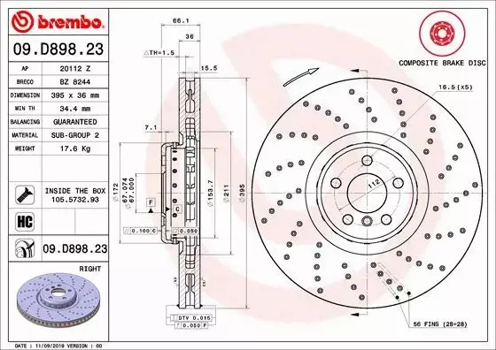 BREMBO TARCZE+KLOCKI PRZÓD BMW 5 G30 G31 7 G11 G12 395MM 