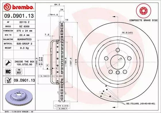 BREMBO Tarcza hamulcowa 09.D901.13 