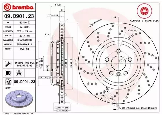 BREMBO TARCZE+KLOCKI TYŁ BMW 5 G30 G31 7 G11 G12 370MM 