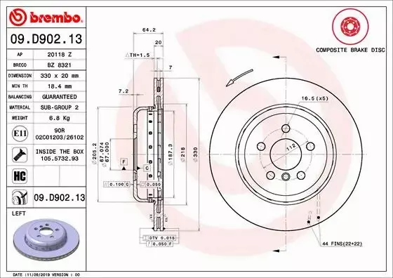 BREMBO TARCZA HAMULCOWA 09.D902.13 