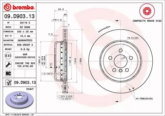 BREMBO TARCZA HAMULCOWA 09.D903.13 