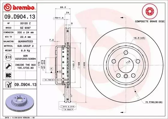 BREMBO TARCZA HAMULCOWA 09.D904.13 