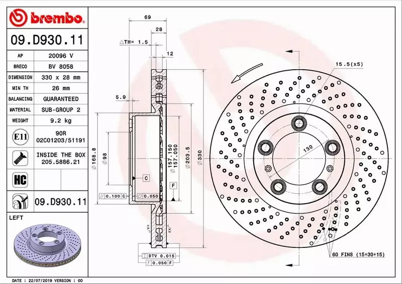 BREMBO TARCZE+KLOCKI P PORSCHE 911 997 991 330MM 