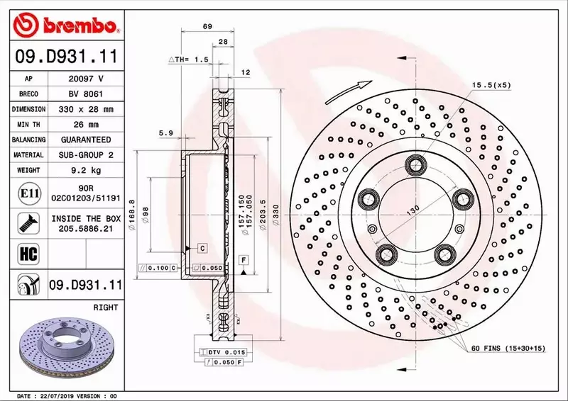 BREMBO TARCZE+KLOCKI P PORSCHE CAYMAN 982 330MM 