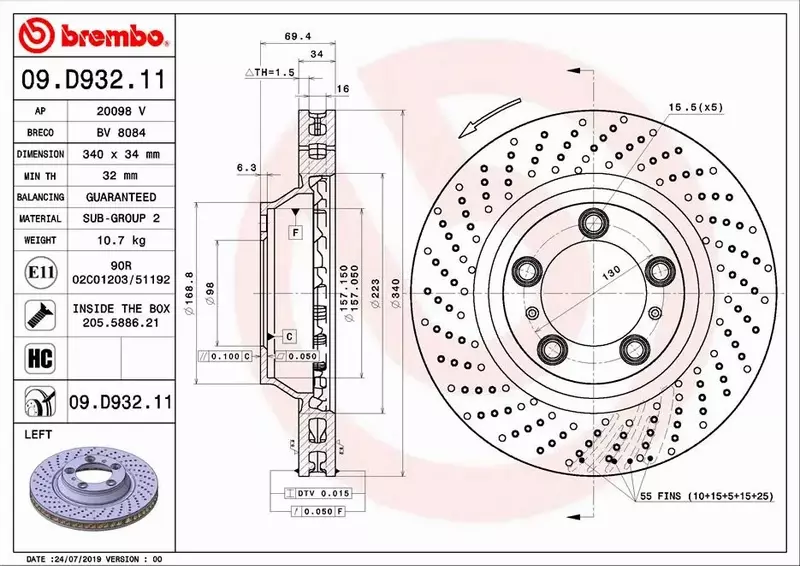 BREMBO TARCZA HAMULCOWA 09.D932.11 