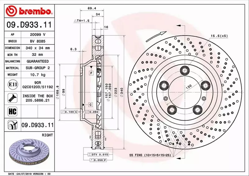 BREMBO TARCZA HAMULCOWA 09.D933.11 