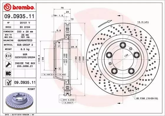 BREMBO Tarcza hamulcowa 09.D935.11 