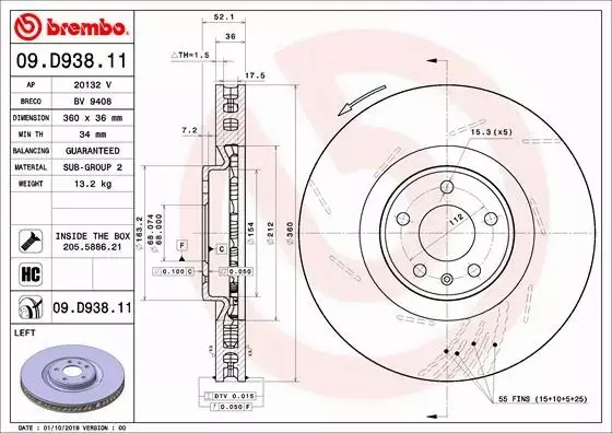 BREMBO TARCZA HAMULCOWA 09.D938.11 