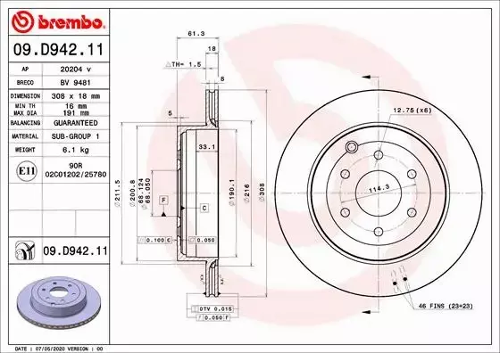 BREMBO TARCZA HAMULCOWA 09.D942.11 