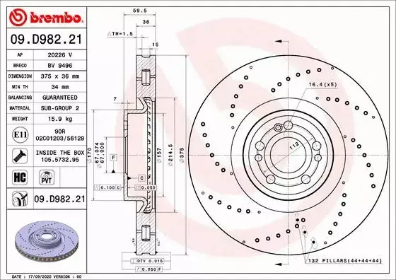 BREMBO TARCZA HAMULCOWA 09.D982.21 