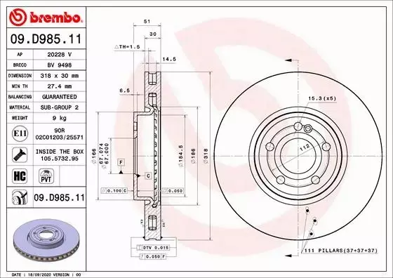 BREMBO TARCZA HAMULCOWA 09.D985.11 