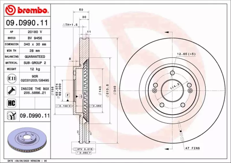 BREMBO TARCZA HAMULCOWA 09.D990.11 