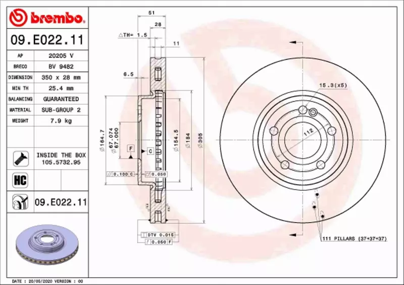 BREMBO TARCZE+KLOCKI PRZÓD MERCEDES A W177 305MM 