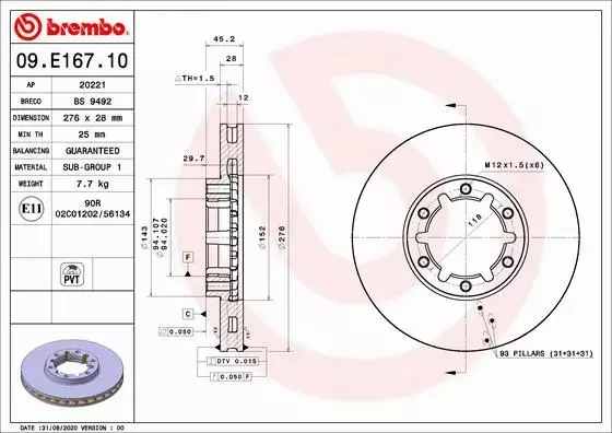 BREMBO TARCZA HAMULCOWA 09.E167.10 