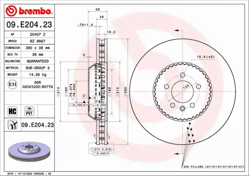 BREMBO TARCZA HAMULCOWA 09.E204.23 