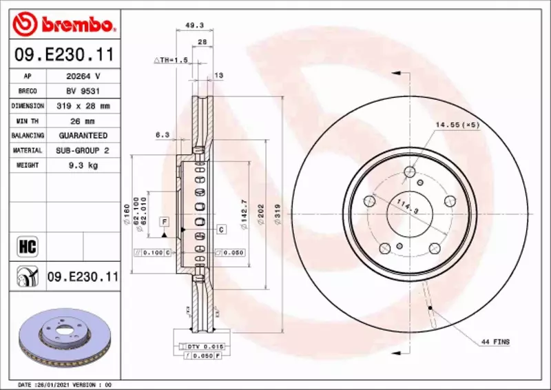 BREMBO TARCZA HAMULCOWA 09.E230.11 