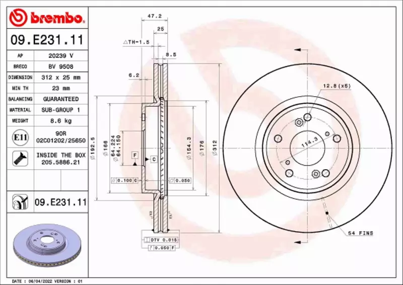 BREMBO TARCZA HAMULCOWA 09.E231.11 