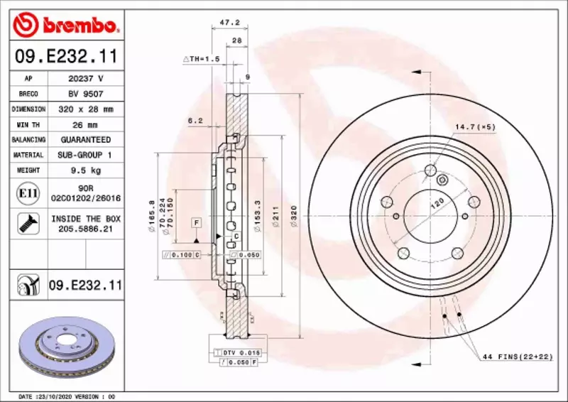 BREMBO TARCZA HAMULCOWA 09.E232.11 