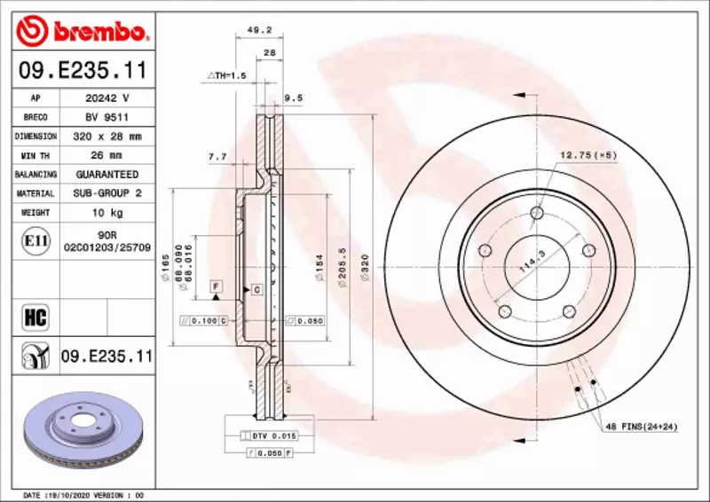 BREMBO TARCZA HAMULCOWA 09.E235.11 