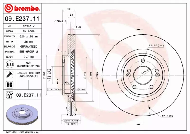 BREMBO TARCZA HAMULCOWA 09.E237.11 