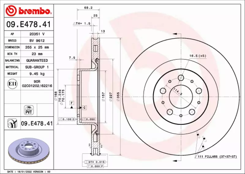 BREMBO TARCZA HAMULCOWA 09.E478.41 