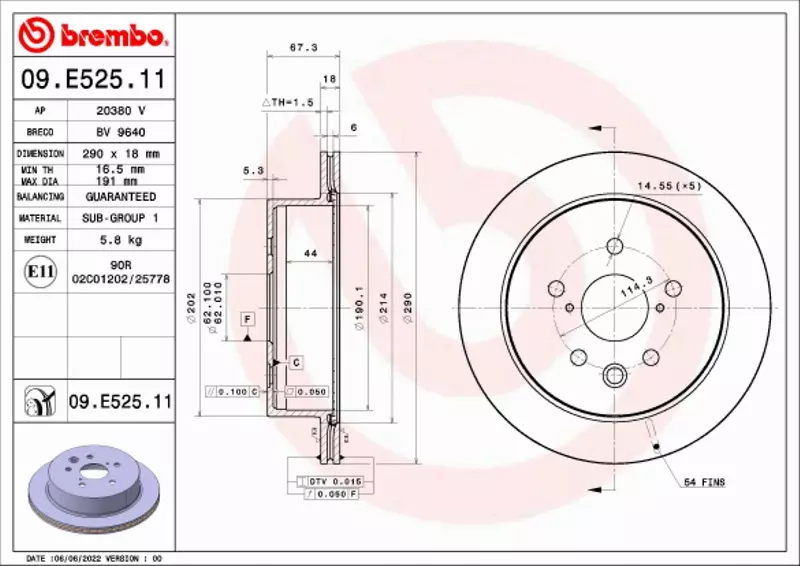 BREMBO TARCZA HAMULCOWA 09.E525.11 