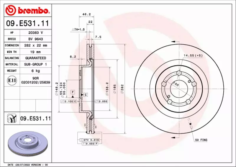 BREMBO TARCZA HAMULCOWA 09.E531.11 