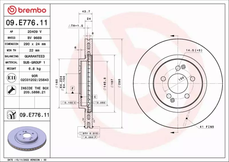 BREMBO TARCZA HAMULCOWA 09.E776.11 