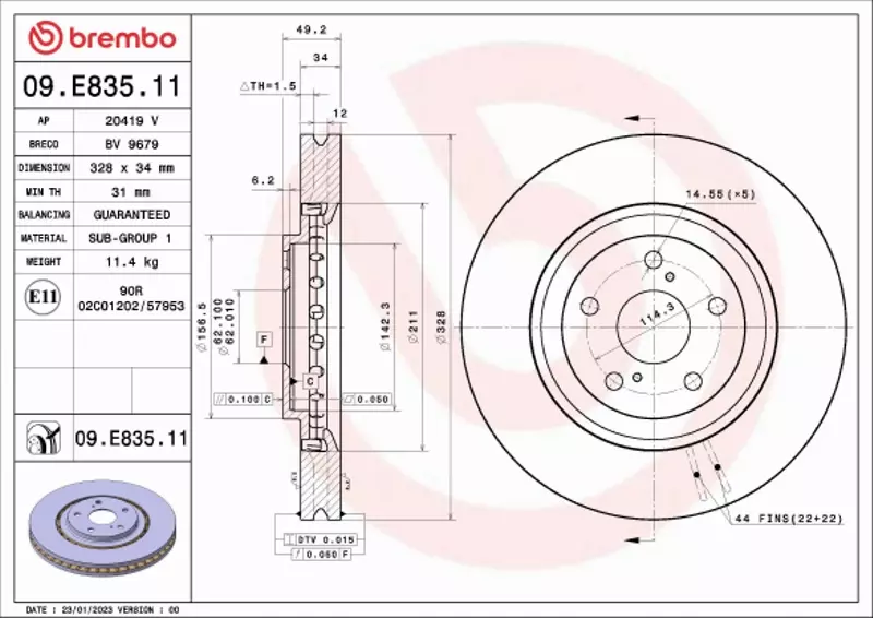 BREMBO TARCZA HAMULCOWA 09.E835.11 