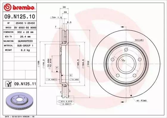 BREMBO TARCZE HAMULCOWE PRZÓD 09.N125.11 