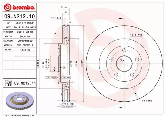 BREMBO TARCZE+KLOCKI P GRAND CHEROKEE III 360MM 