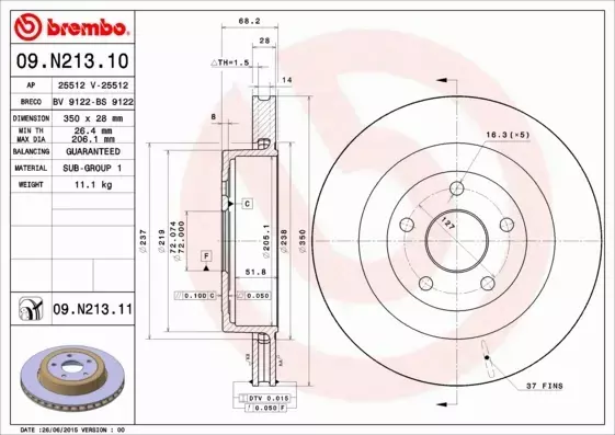 BREMBO Tarcza hamulcowa 09.N213.11 