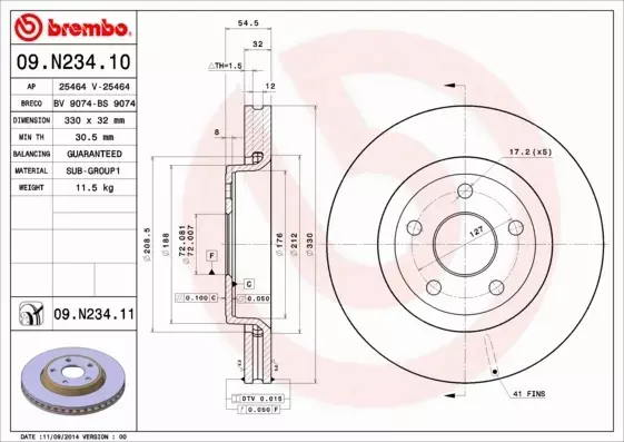 BREMBO TARCZE HAMULCOWE PRZÓD 09.N234.11 