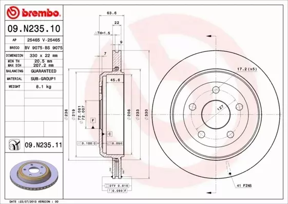 BREMBO TARCZE HAMULCOWE TYŁ 09.N235.11 