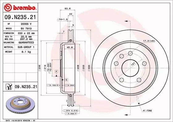 BREMBO TARCZE+KLOCKI TYŁ GRAND CHEROKEE IV 330MM 