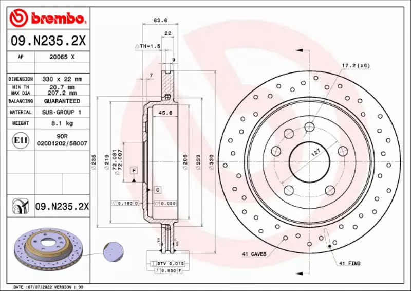 BREMBO TARCZA HAMULCOWA 09.N235.2X 