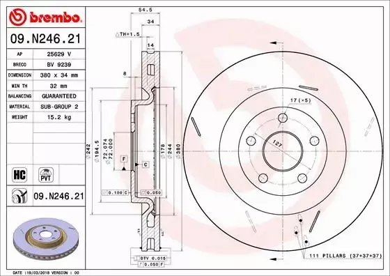 BREMBO TARCZE HAMULCOWE PRZÓD 09.N246.21 