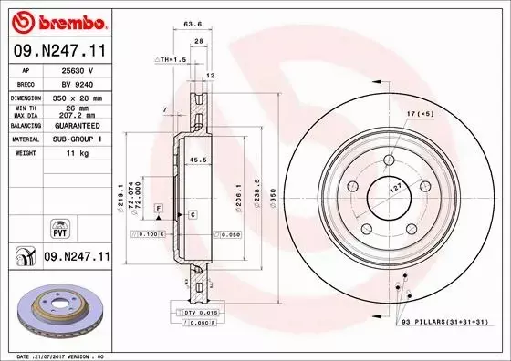 BREMBO TARCZE+KLOCKI TYŁ GRAND CHEROKEE IV 350MM 