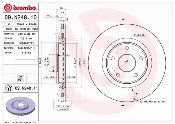 BREMBO TARCZE HAMULCOWE PRZÓD 09.N248.11 