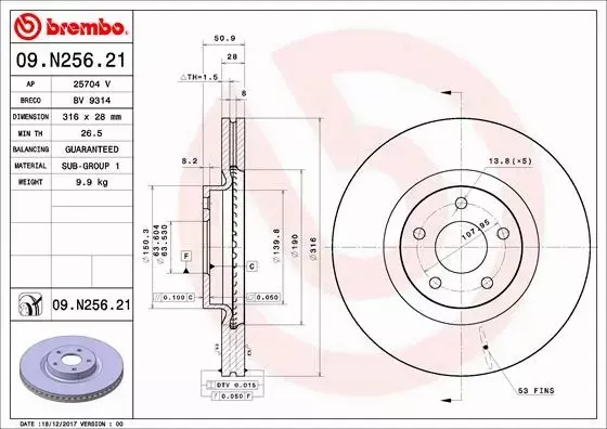 BREMBO TARCZE HAMULCOWE PRZÓD 09.N256.21 