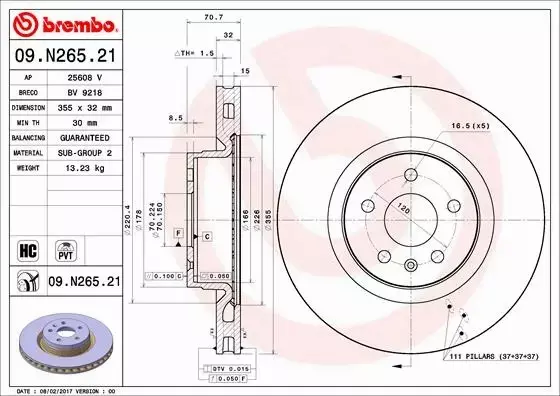 BREMBO TARCZE+KLOCKI PRZÓD TESLA MODEL X 355MM 