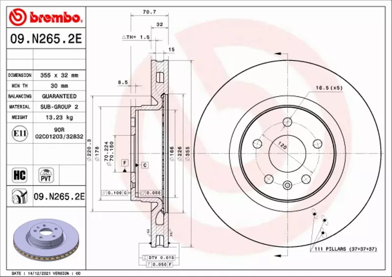 BREMBO TARCZE+KLOCKI PRZÓD TESLA MODEL S MODEL X 355MM 