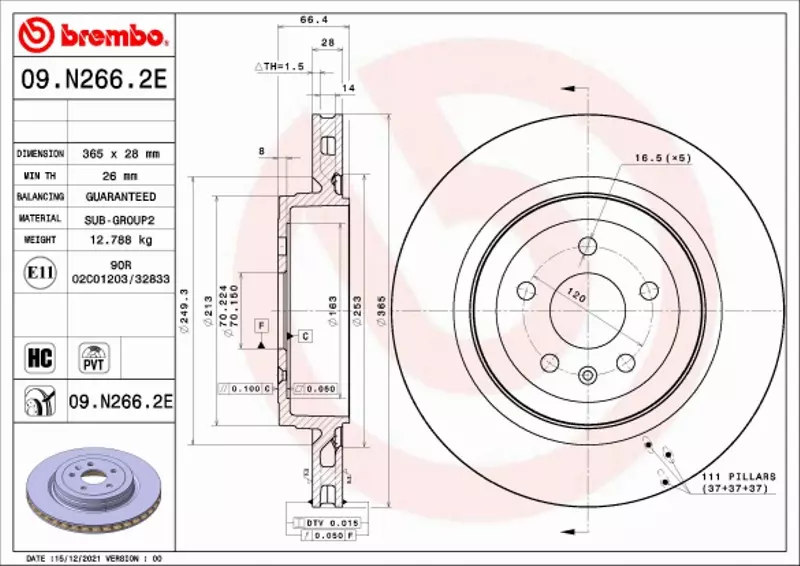 BREMBO TARCZE+KLOCKI TYŁ TESLA MODEL S 365MM 