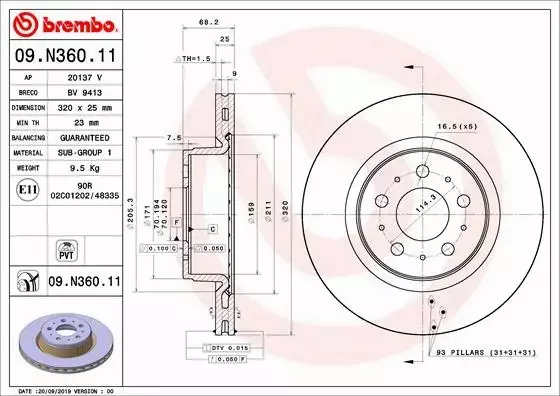 BREMBO TARCZE+KLOCKI PRZÓD TESLA MODEL 3 320MM 