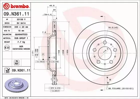 BREMBO TARCZE+KLOCKI TYŁ TESLA MODEL 3 335MM 