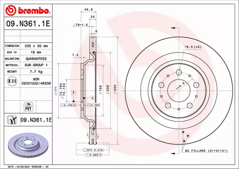 BREMBO TARCZE+KLOCKI TYŁ TESLA MODEL 3 335MM 