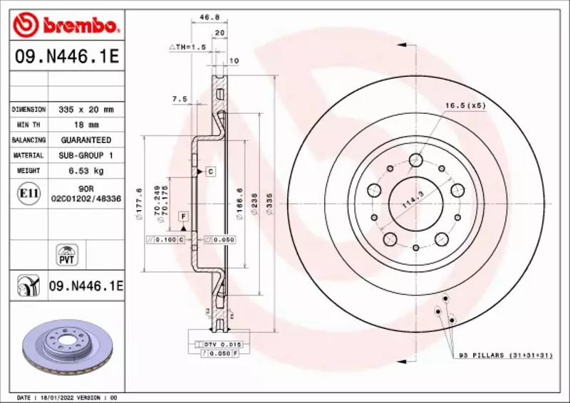 BREMBO TARCZE+KLOCKI TYŁ TESLA MODEL Y 335MM 