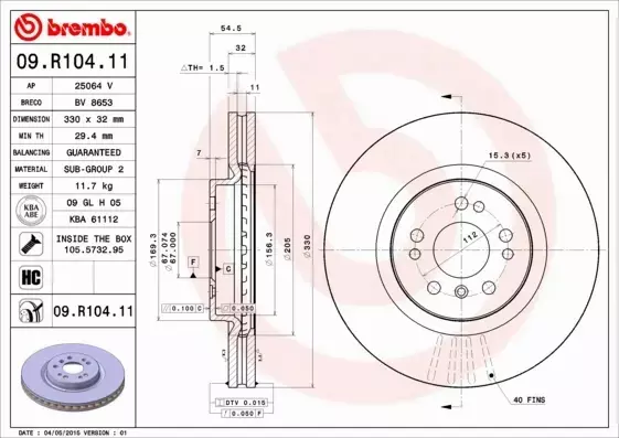 BREMBO TARCZE+KLOCKI PRZÓD MERCEDES M W164 330MM 