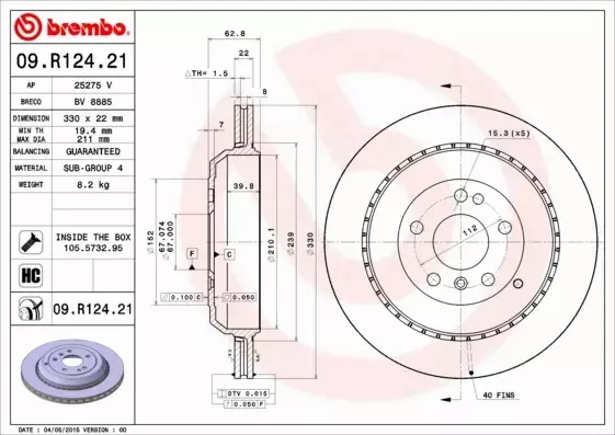 BREMBO TARCZE+KLOCKI TYŁ MERCEDES R W251 330MM 