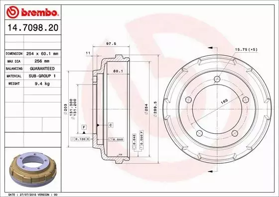 BREMBO BĘBEN HAMULCOWY 14.7098.20 